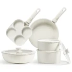 CAROTE 11pcs Detachable Handle Pots and Pans Set, Nonstick Cookware Sets , Oven Safe - Cream White