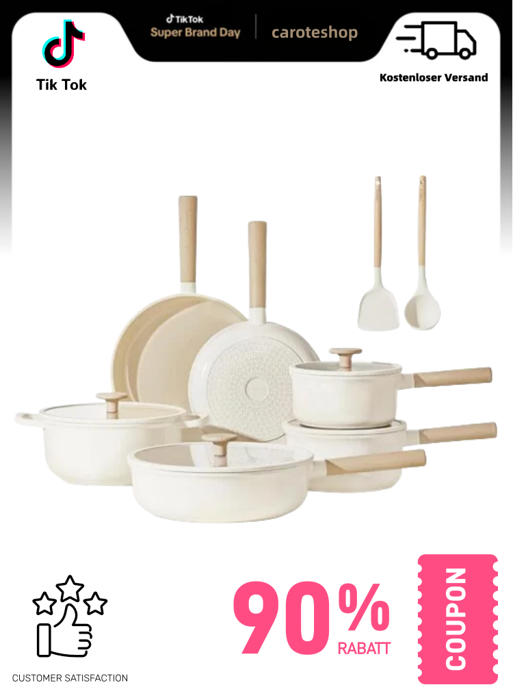 CAROTE Antihaft-Töpfe und Pfannen Set, 12-teiliges Keramik-Kochgeschirr-Set – Milchweiß
