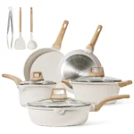 CAROTE 11-Piece Nonstick Cookware Set, Non Stick Cooking Set - White Granite
